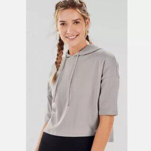 Fabletics, Gray Short Sleeve Waffle Knit Hoodie, 2X